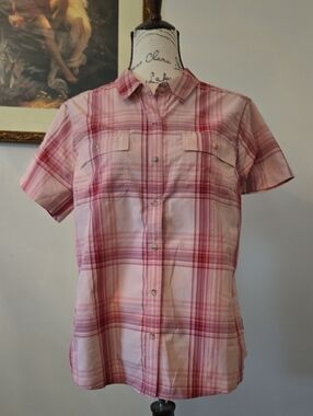 Eddie Bauer Pink Plaid Short-Sleeve Button-Up Adventure Shirt